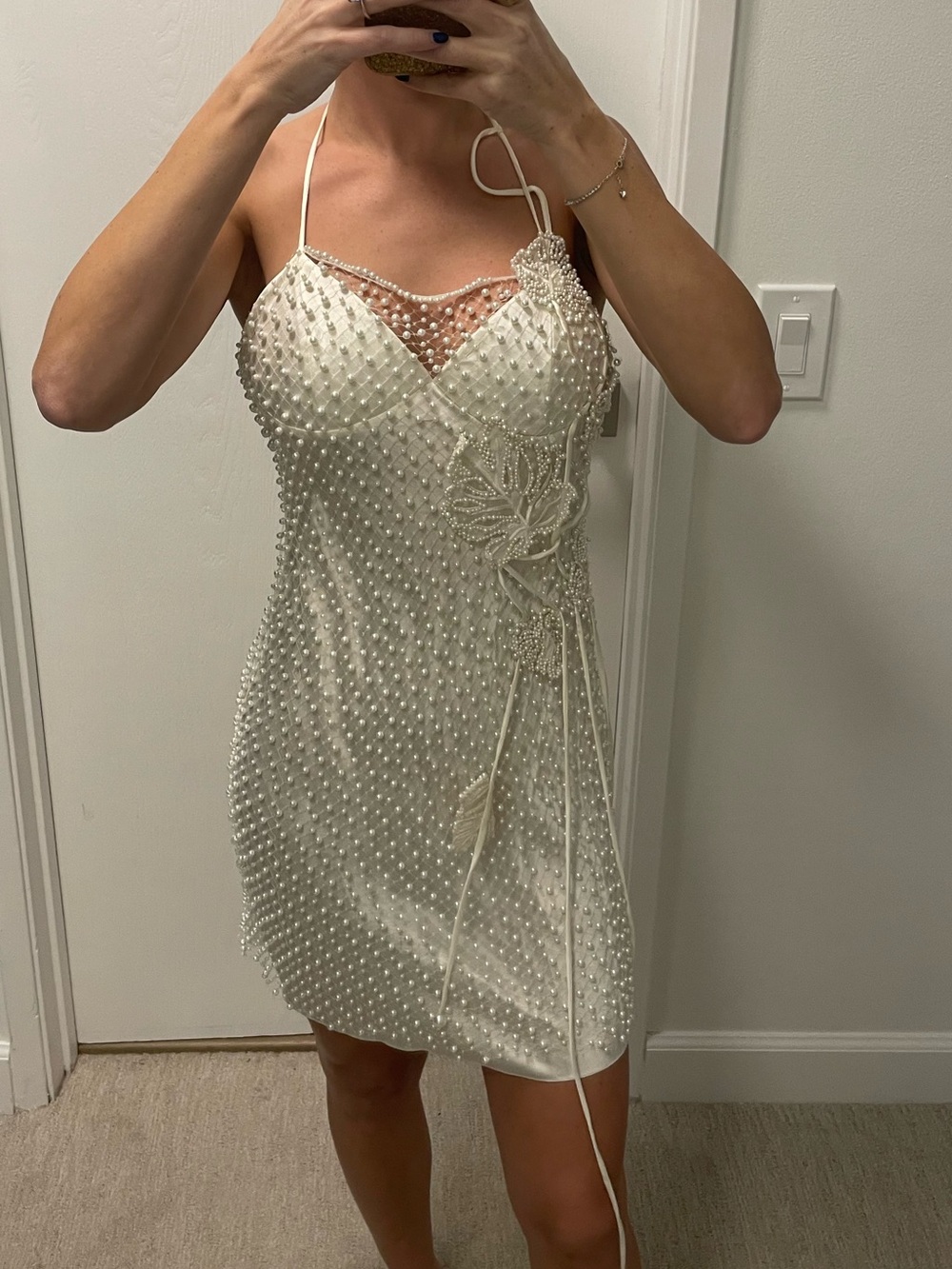 Hermione de Paula Archive Silk Monstera Pearl Net Mini Dress